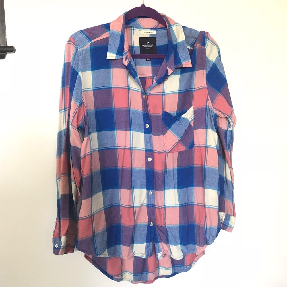 American Eagle Plaid Button Down Bf Fit Shirt